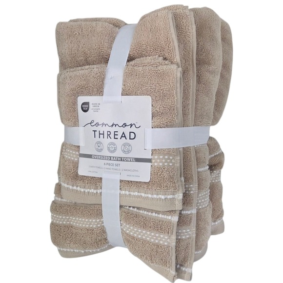 Common Thread 6pc Tan Cotton Towel Set Bath Hand Wash Quick Dry Ultra‎ Absorbent - Picture 7 of 7